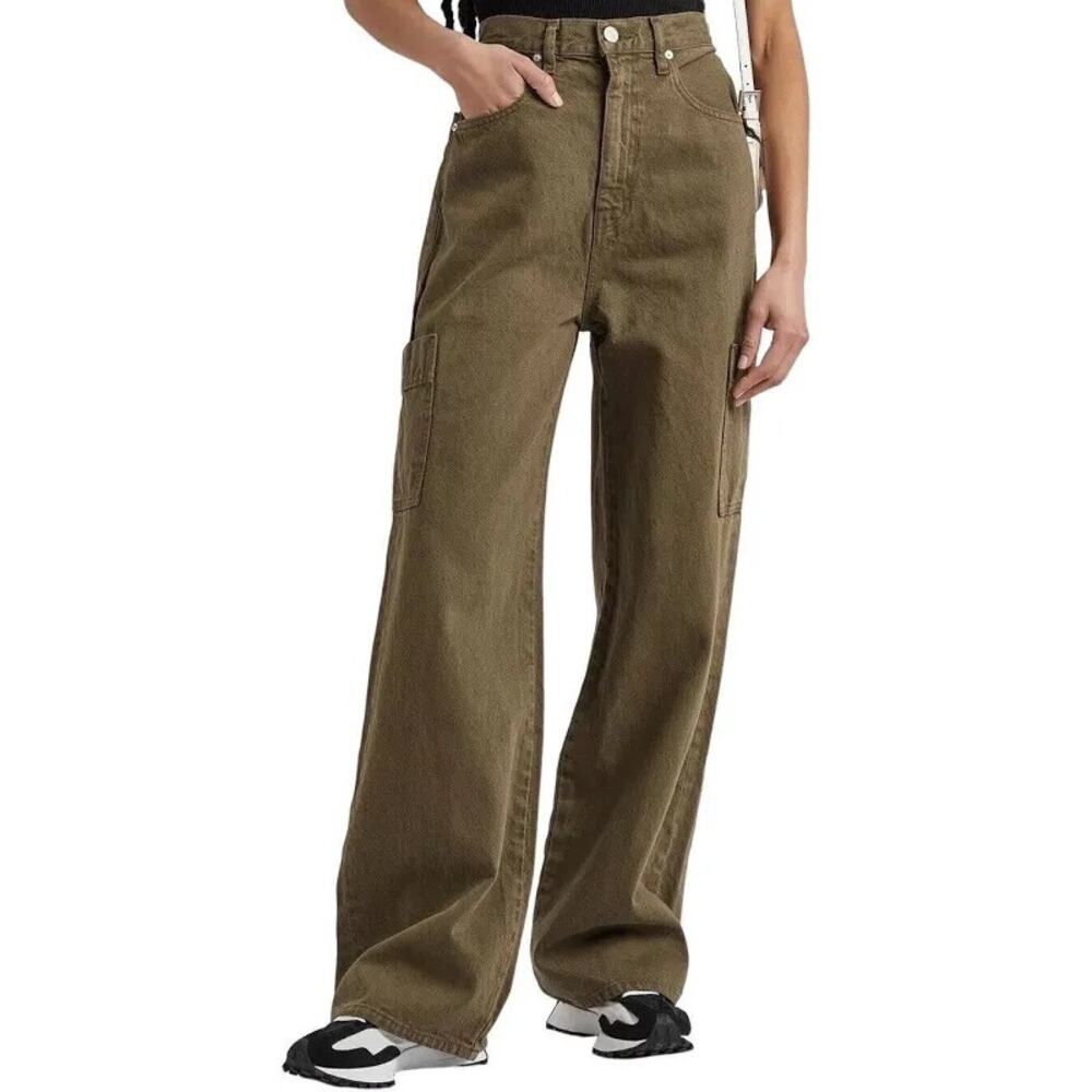 $288 New Frame High Waist Baggy Pocket Wide Leg Jeans - Green - 25